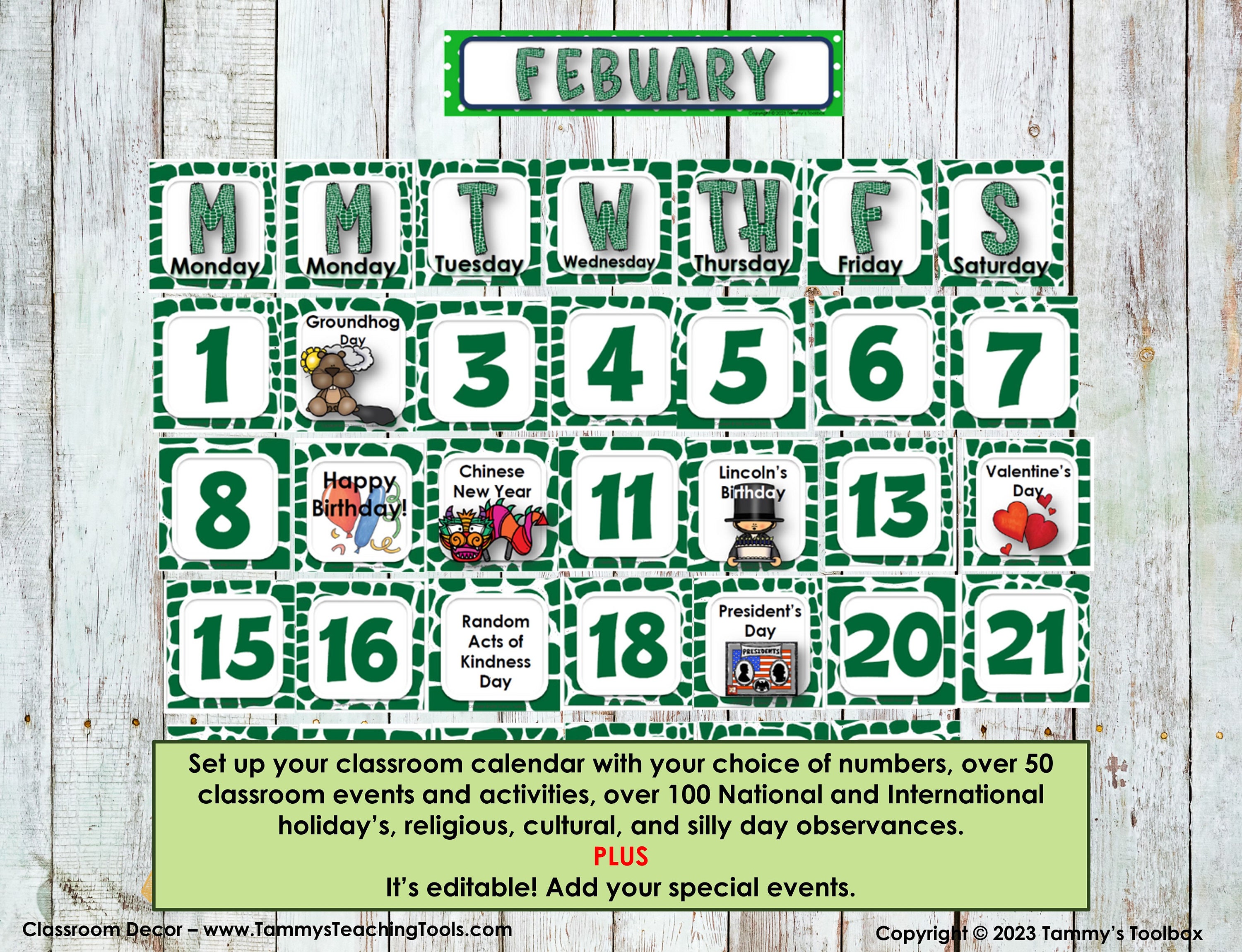 Alligator Classroom Calendar Set Editable for Back to School Classroom ...