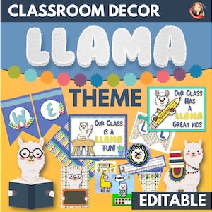 Llama Classroom Decor Editable, Llama Bulletin Board, Classroom Management and Organization, Name Plates, Llama Posters