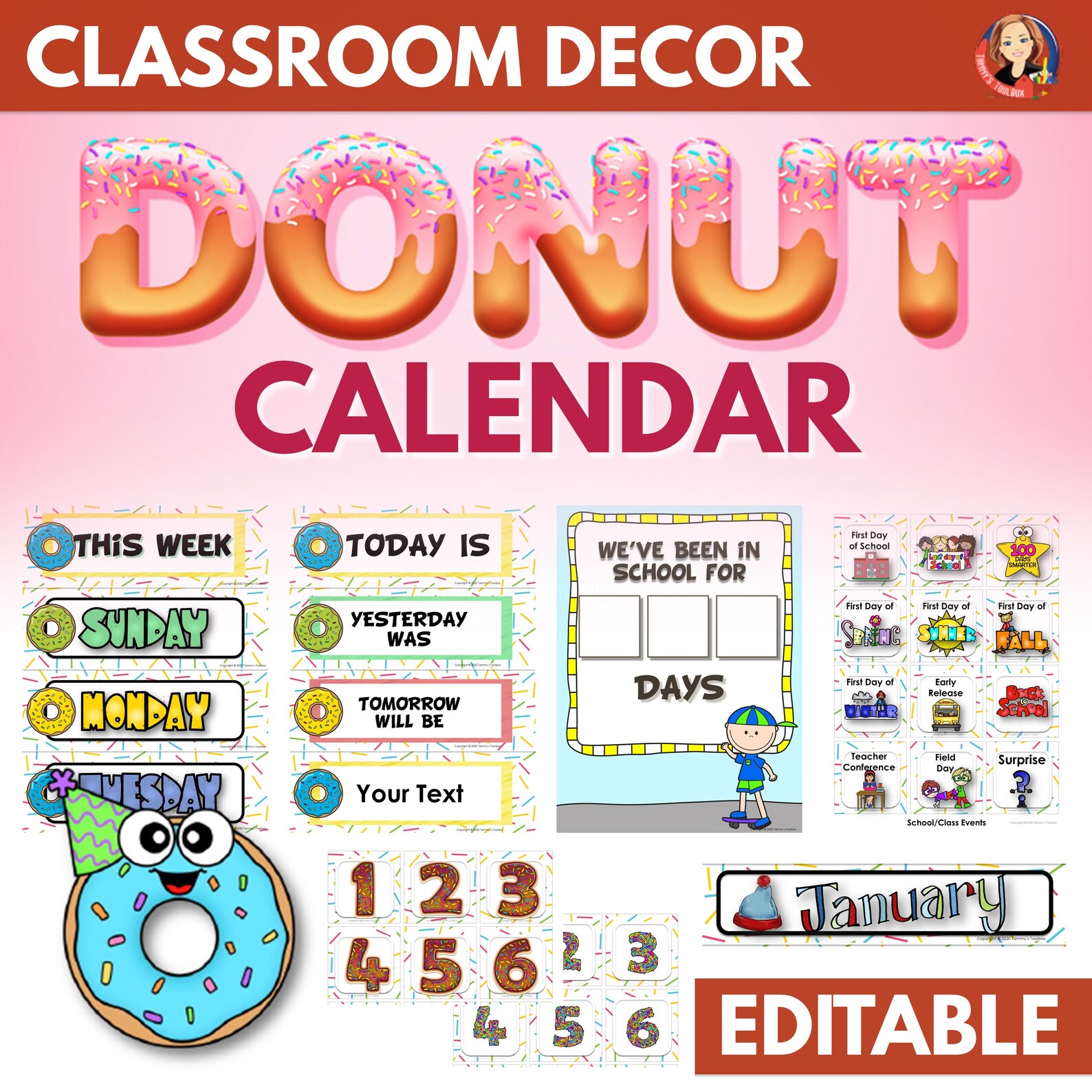 Editable Classroom Calendar in a Donut Theme Etsy