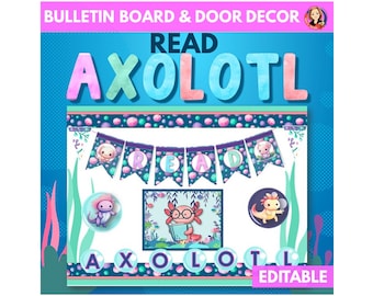 Axolotl Bulletin Board Kit, Classroom Reading Decor, Axolotl Decorations, Banners, Posters, Printable and Editable Decor, Salamander Decor