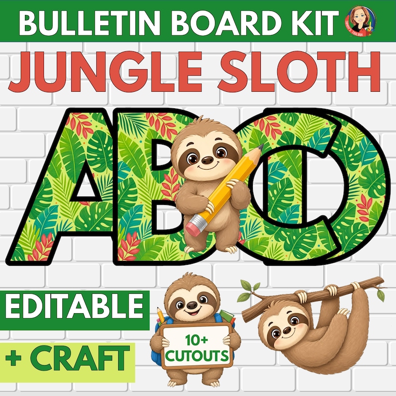 Sloth Border Editable Editable Jungle Sloth Back to School Bulletin Board Kit, Tropical ...