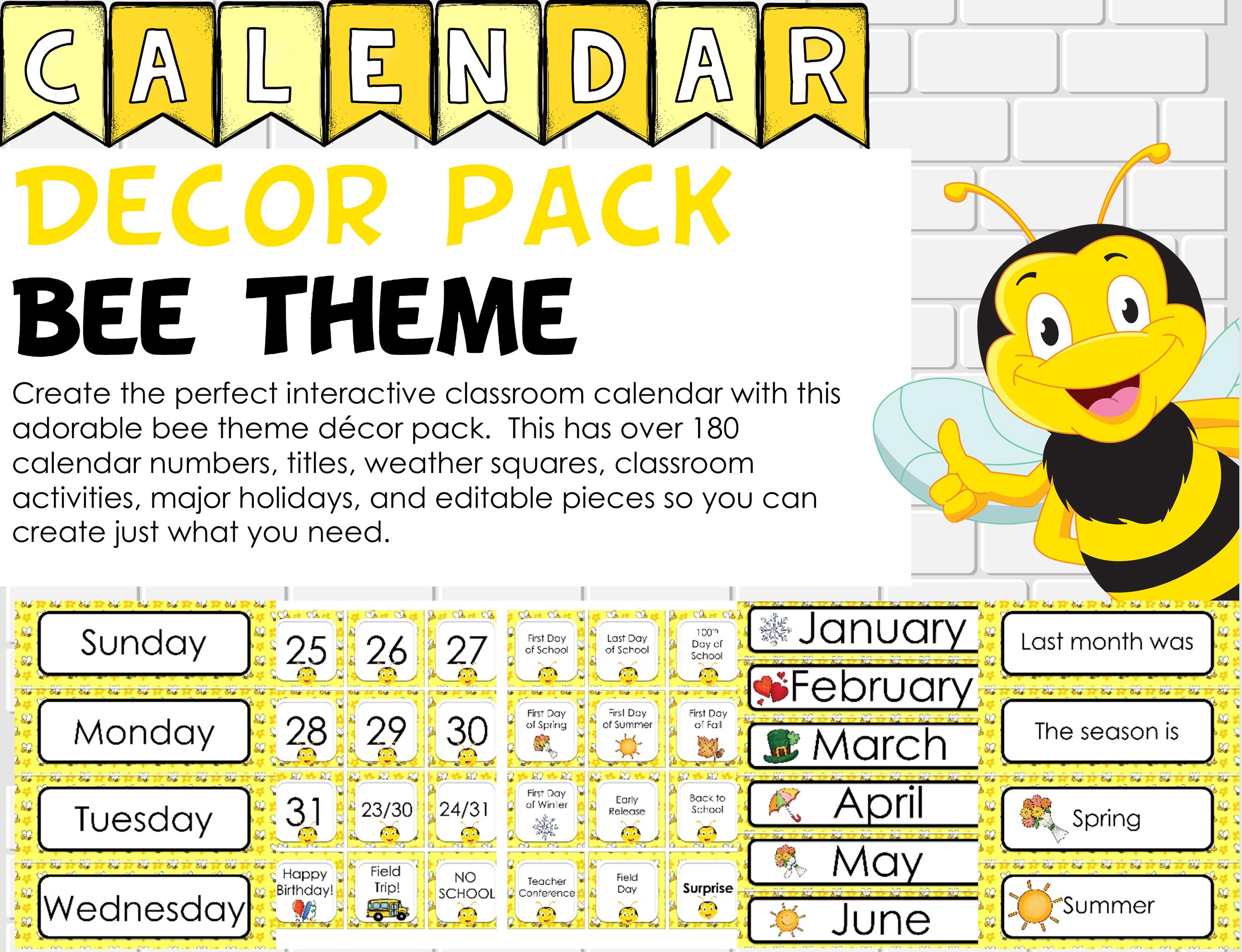 Bee Classroom Decor Calendar and Class Schedule, Bee Theme Classroom ...