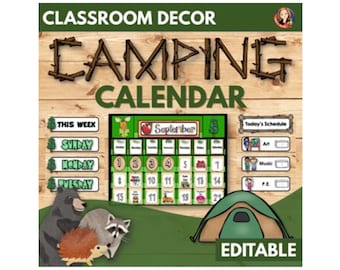 Editable Classroom Calendar in a Camping Theme, Printable Rustic Classroom Pocket Chart Calendar Cards, Classroom Weather & Calendar Display