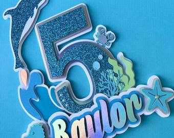 Décoration de gâteau océan personnalisée pour fête d&#39;anniversaire, baby shower, anniversaire