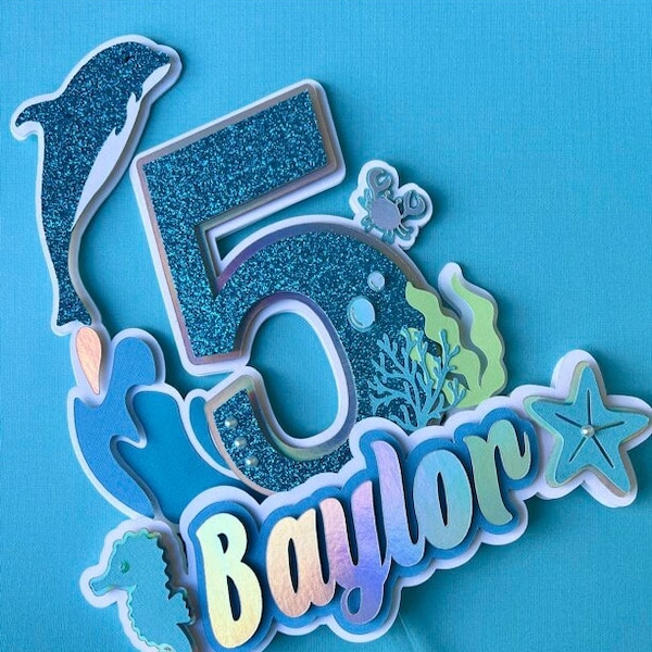 Custom Ocean Cake Topper for Birthday Party, Baby Shower, Anniversary