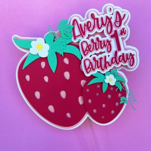 Custom Strawberry Party Cake Topper for Birthday Baby Shower | Personalized Berry Strawberry Party Decor