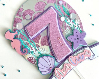 Décoration de gâteau sirène rose violet scintillant personnalisé 3D pour anniversaire, baby shower, anniversaire