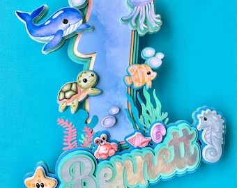 Décoration de gâteau océan personnalisée pour fête d&#39;anniversaire ou baby shower | Décoration de gâteau sous la mer | Décoration de gâteau Animaux marins