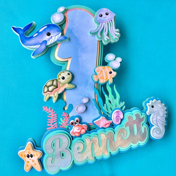 Custom Ocean Cake Topper for Birthday Party, Baby Shower | Under The Sea Cake Topper | Sea Animals Cake Topper