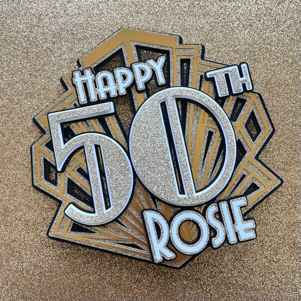 Custom Personalized Cake Topper Gatsby 1920s Speakeasy Art Deco for Birthday Anniversary Party