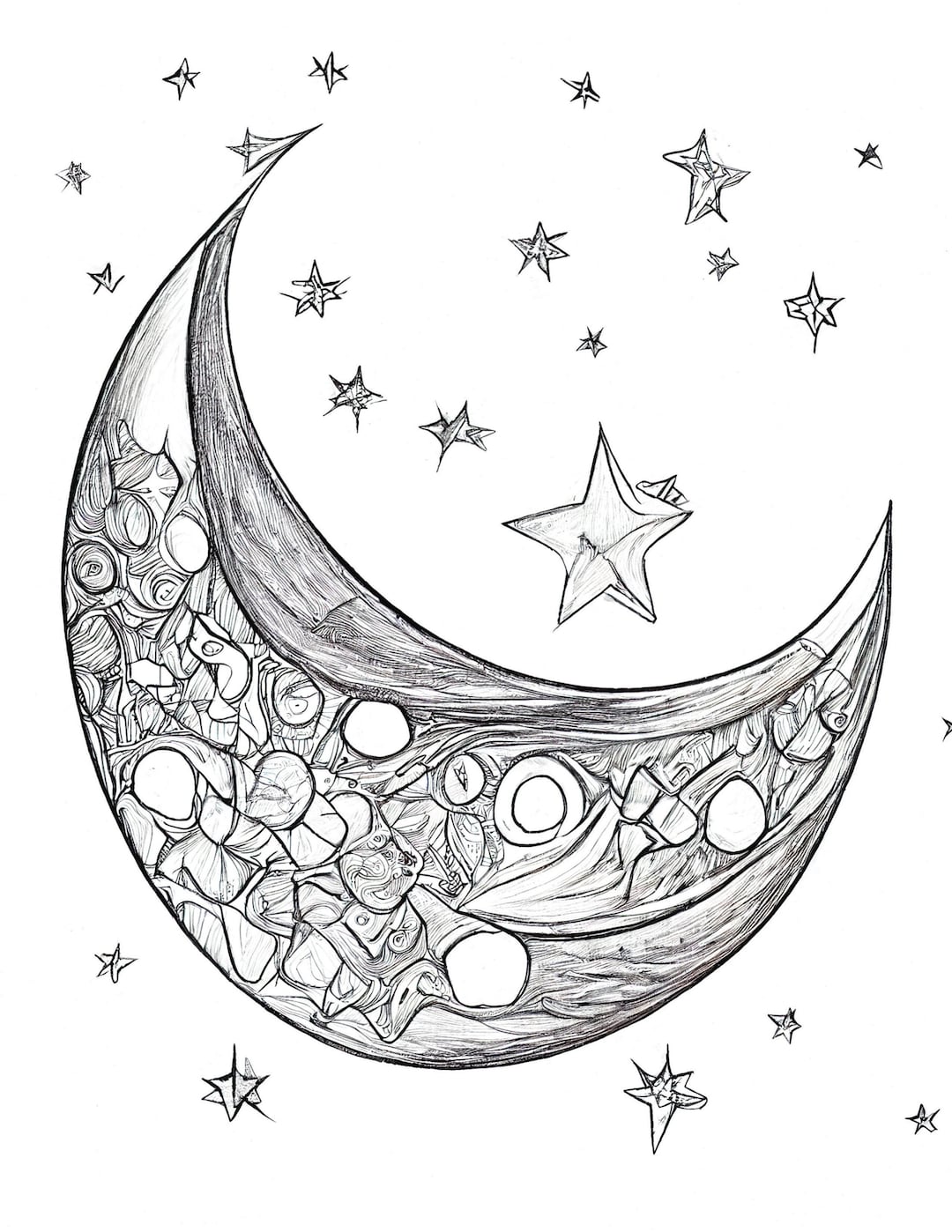 Moon and Stars Colouring Pages - Big Bundle of 10 Images to Print and ...