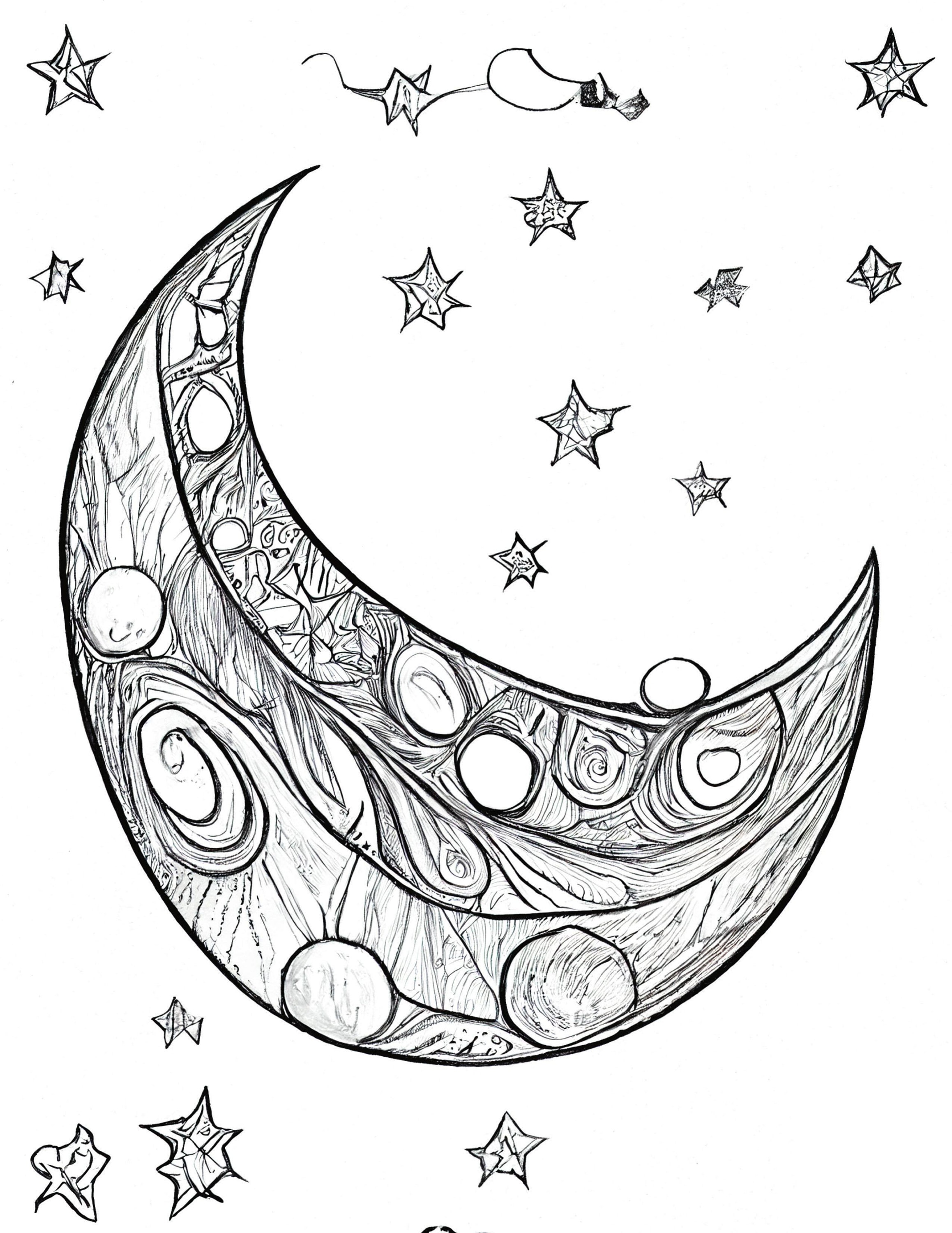 Moon and Stars Colouring Pages Big Bundle of 10 Images to Print and