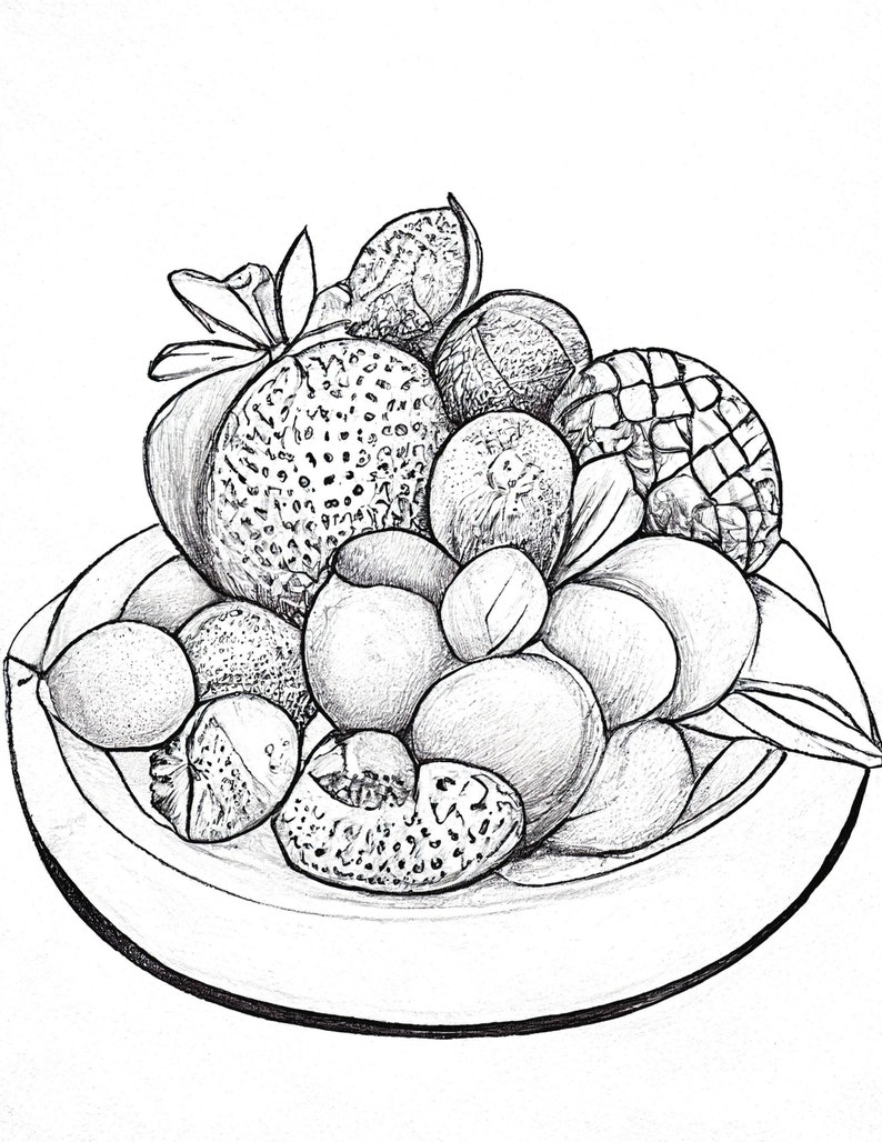 Bowls of Fruit Colouring Pages - Big Bundle of 10 Images to Print and ...