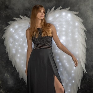 Wings with lights, white angel wings, illuminated wings, wings for a photo shoot with 200 LEDs, angel wings costume cosplay, glowing wings
