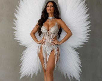 White Angel Wings – Isolon Fantasy Wings – Large Feather Wings for Photoshoot, Dance Performance, Wedding & Events
