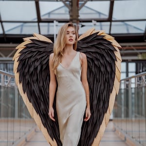 Black with gold wings for angel costume, Extra large size wings for adults, Photo prop wings cosplay