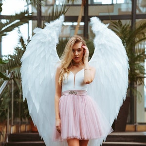 White angel wings, White wings costume with feather wings, Large angel wings