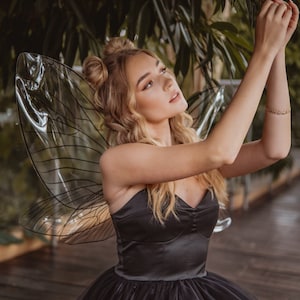 Asas de fada preta adulta, asas de borboleta rabo de andorinha preta, asas de fada de borboleta preta, asas claras de fada mágica, asas fotográficas
