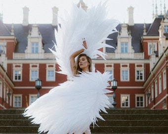 Disfraz de alas de baile de ángel blanco para mujer de sesión de fotos, Alas móviles de Victoria Secret Wings, Alas para disfraz de cosplay de baile