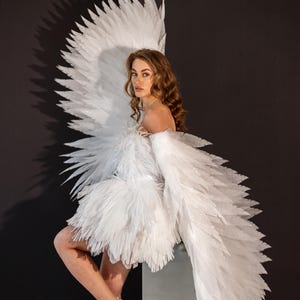 Alas de ángel para manos, alas de baile, alas blancas para manos con cola, alas de ángel, disfraz para sesión de fotos, disfraz de pájaro, disfraz de cosplay