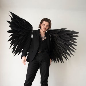 Large black wings costume for photo shoot woman and man Black wings cosplay devil wings Halloween cosplay costume, adult halloween costume