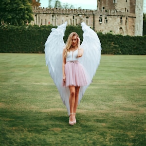 White angel wings with natural feathers wings, White wings costume for adults, Big wings choice size