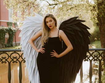 Black and White Angel Wings Cosplay Costume
