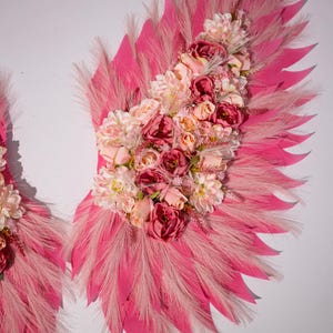 Pink angel wings with flowers for the wall decor, wall decor angel flower wings, color wings decor, angel wings for wall decoration