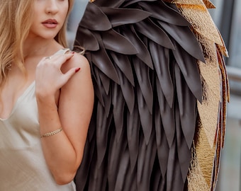 Large Black Gold Foam EVA Angel Wings Costume, Cosplay Wings, Black Angel Wings, Gold Wings Costume for Adult