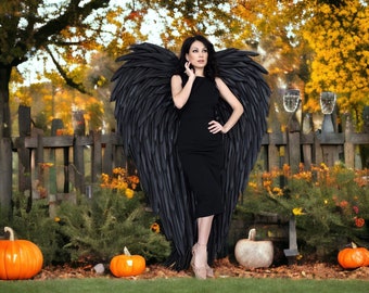 Big black wings costume wings angel photo props, Black angel wings cosplay costume