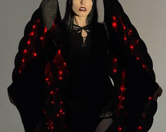 LED Black Angel Wings Costume, Light Up Wings, Dark Fantasy Wings, Festival Outfit, Burning Man Costume, Rave Wear, Dance Performance Wings
