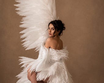 White Bird Wings Costume with Tail, Angel Cosplay Outfit, Fantasy Performance Festival Wear