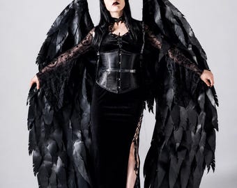 Gothic Black Angel Wings for Women Goblin Cosplay Costume Dark Fantasy Halloween Outfit Accessories