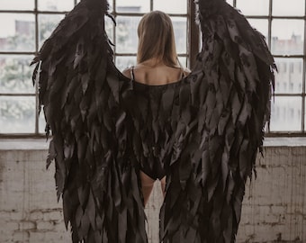 Black Angel Wings Costume, Dark Angel Wings, Gothic Feather Wings, Large Costume Wings, Cosplay Wings, Halloween Costume, Photoshoot Prop