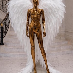 Braut Engelflügel weiß – Luxus Federflügel mit Schleppe, Hochzeit Photoshooting Prop, Statement Braut Outfit