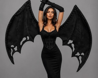 Black Bat Wings Costume, Gothic Halloween Wings, Cosplay Bat Wings, Vampire Costume Wings, Demon Wings, Festival Props, Photo Booth Wings