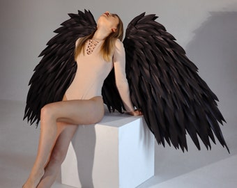 Large Black Angel Wings Costume – EVA Foam Wings – Custom Color Cosplay Wings for Photoshoot, Halloween, Performance & Fantasy Costume