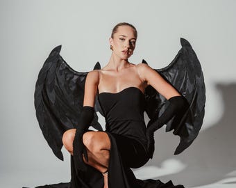 Czarne skrzydła cosplay, skrzydła do kostiumu karnawałowego, skrzydła do cosplayu dla dorosłych na imprezy i występy, kostium cosplay