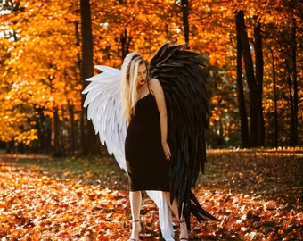 Big black and white wings, Fantasy wings for photo shoots, Cosplay wings costume, Lucifer white & black wings cosplay for the party