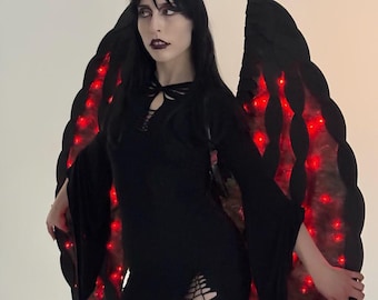 Gothic Black Wings with Red LED Lights - Unique Costume for Helloween