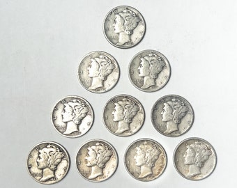 10 (ten) 90% Silver Mercury Dime Lot (Avg Circ) | Grab Bag