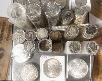 U.S. Silver Scale Mixed Lot (Vintage U.S. Coins) | Vintage 90% Junk Silver | .999 silver | 7+ Silver Items