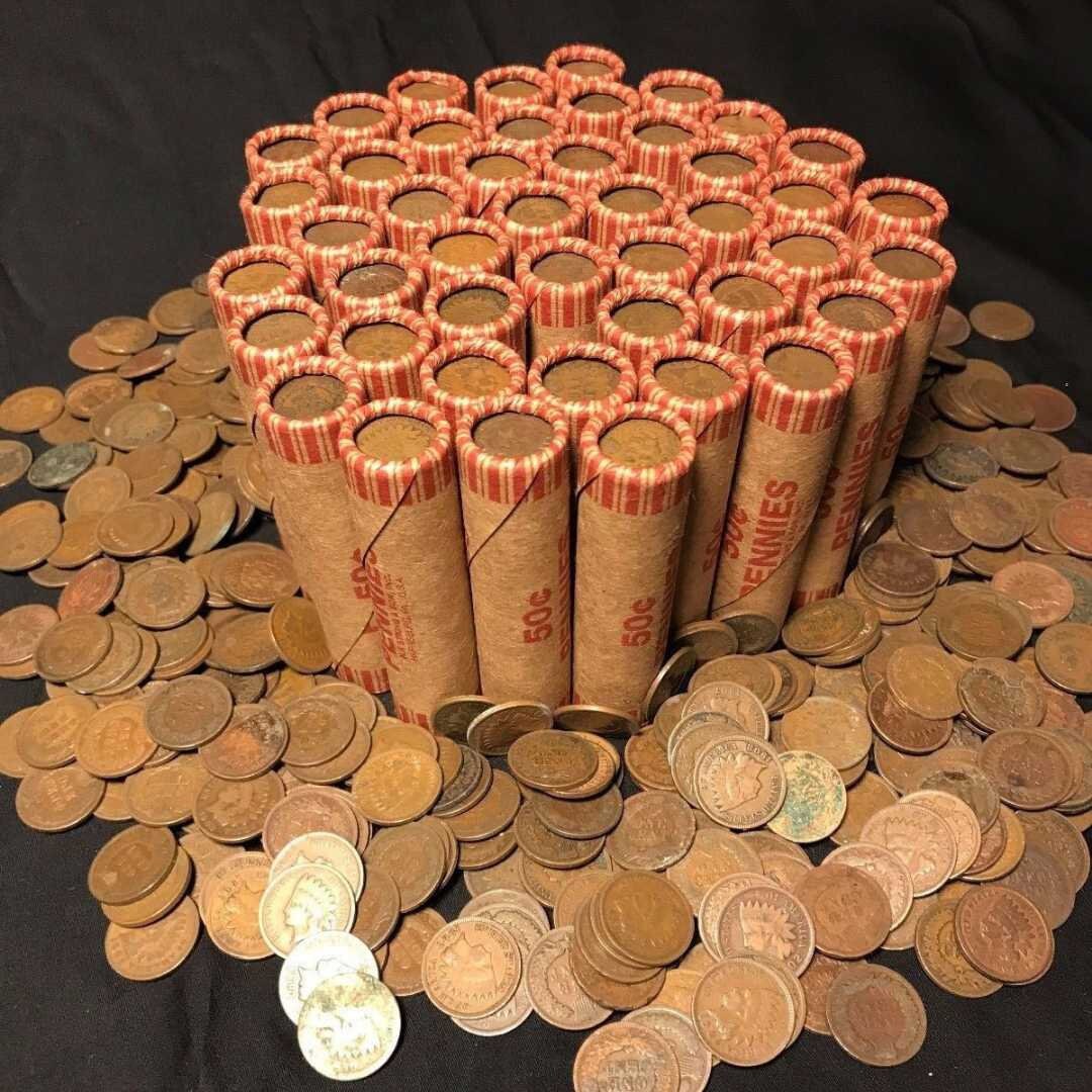 18591909 50ct Indian Head Cent Roll avg Circ/good Indian Head Penny