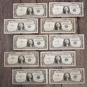 10 Pack One Dollar Silver Certificate Paper Currency (Fine to CU)