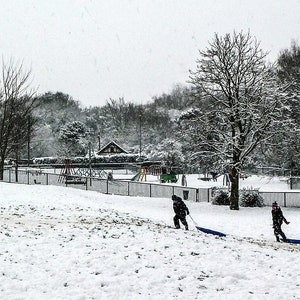 Fun In The Snow with King George - Snow in the King George V Playing Field, Melksham