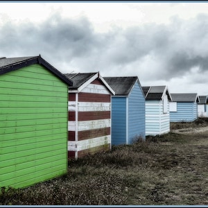 CAPANNE SULLA SPIAGGIA a Hayling Island, stampa fotografica fine art