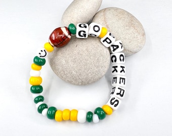Green Bay Packers Seed Bead Bracelet with Ceramic Football