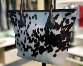 Black Cowhide Leather Tote Bag: Women's Shoulder Purse