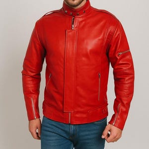 Daft Punk Jacket | Men Red Biker Leather Jacket | Genuine Leather Motorcycle Jacket | Daft Punk Electroma | Gift For Men| Cosplay Jacket Men