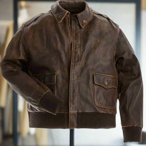 A2 Flight Pilot Bomber Distressed Brown Leather Jacket for Men | brown aviator bomber jacket for men | WW2 jacket | Brown Vintage Jacket